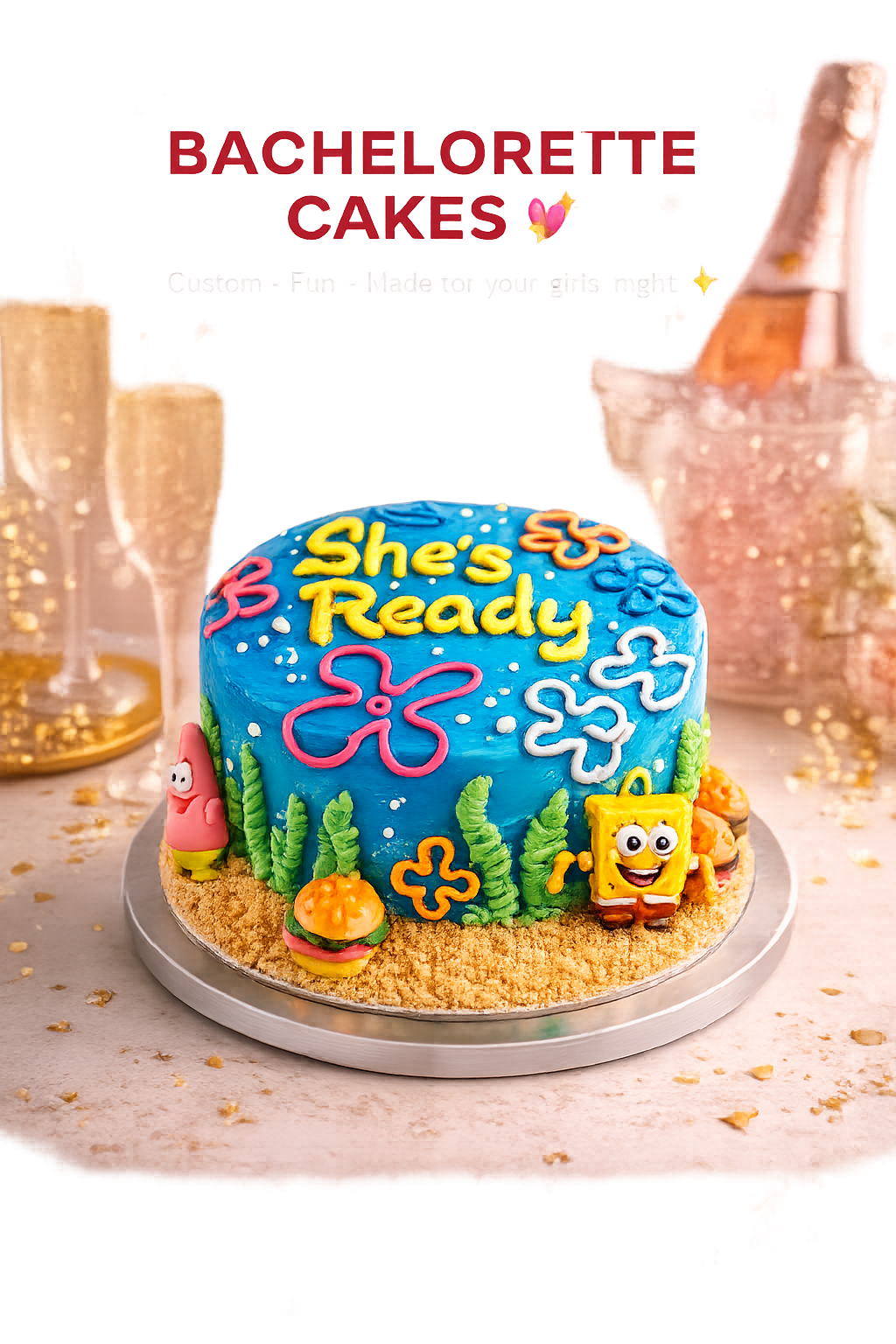 Custom bachelorette themed celebration cake