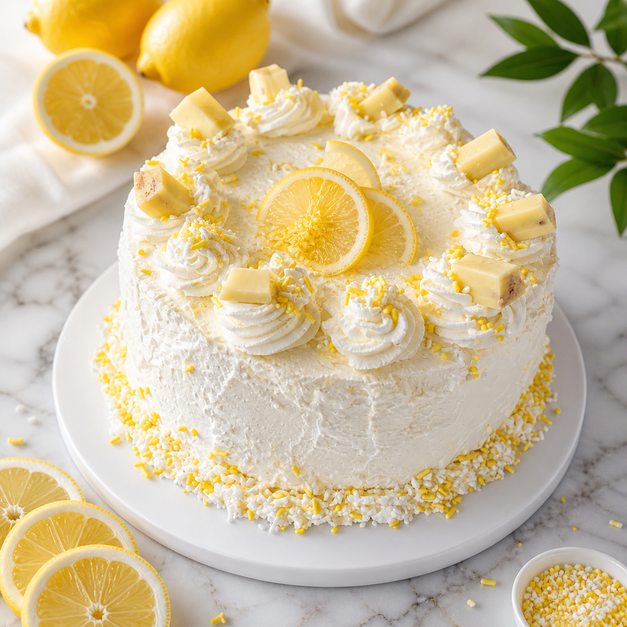 Lemon cake topped with sliced lemons
